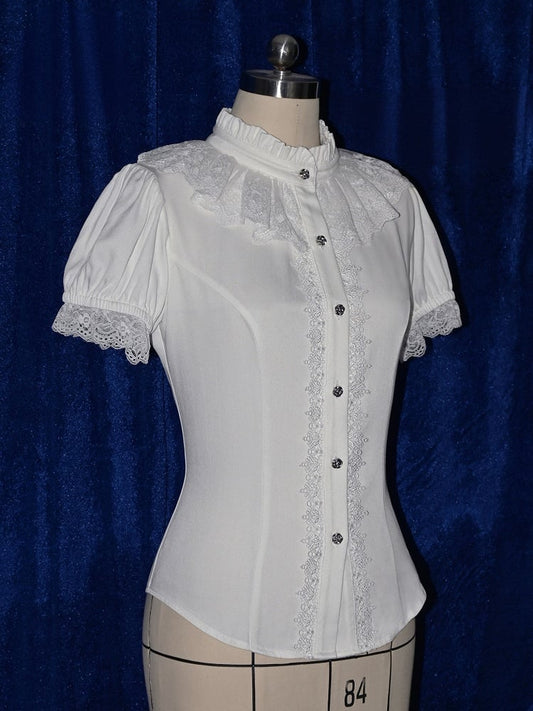 Sleeves Ruffle Short Shiro Gothic Neckline Shirt Lolita White