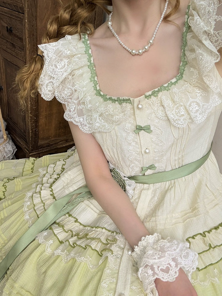 Dress Lolita Green Style Gradient House Square Neckline Pink