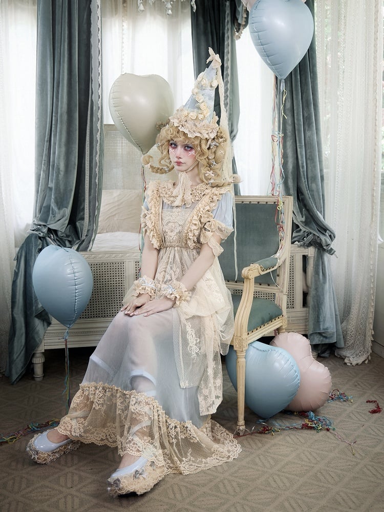 Dotted Tulle & Lace Apron in Romantic Goth Apricot Style - Blood Supply