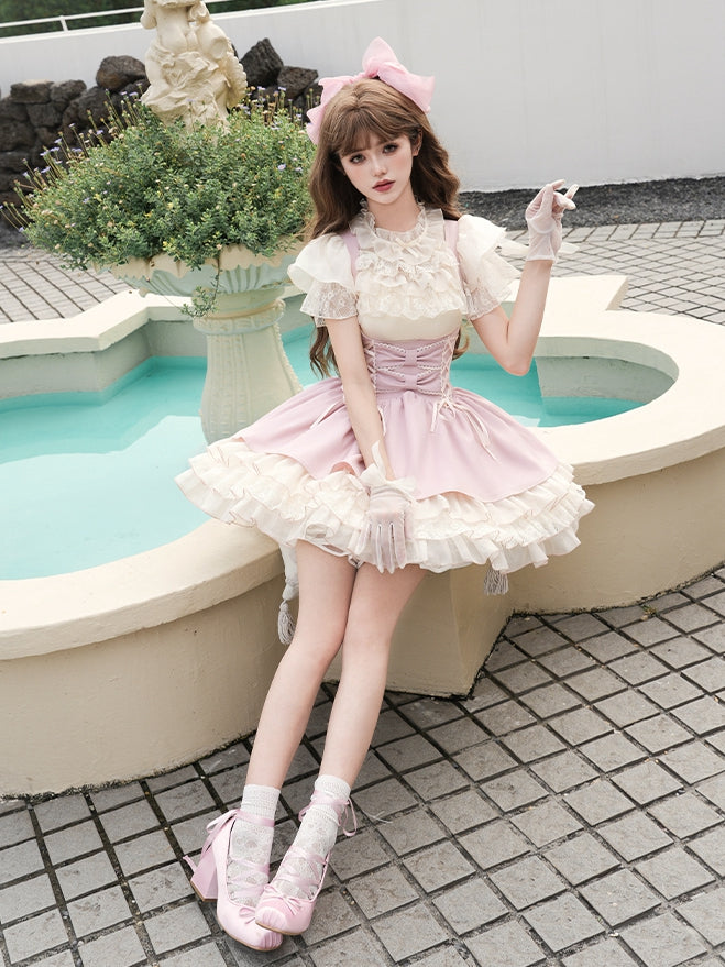3つのフリル付きロリータジャンパー裾スカートピンクバストレイヤー