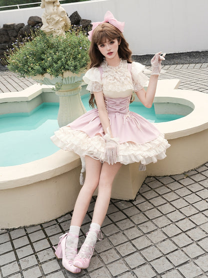 3つのフリル付きロリータジャンパー裾スカートピンクバストレイヤー