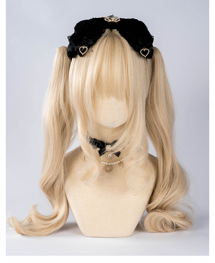 Jirai Kei Crown Rhinestone Pink/Dusty Blue Black/Dusty Lace Bow KC