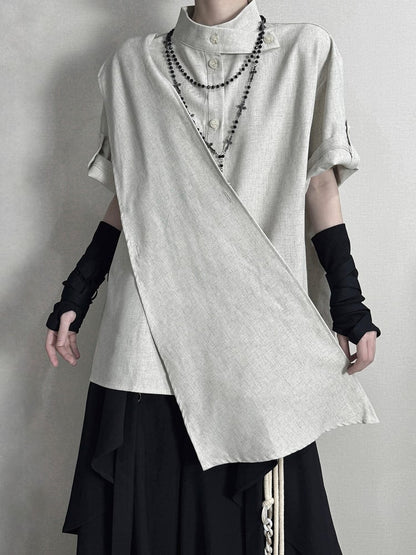 and Belt Short Collar Lace-up with Green Shirt Light Sleeve Mandarin Black Corset Design