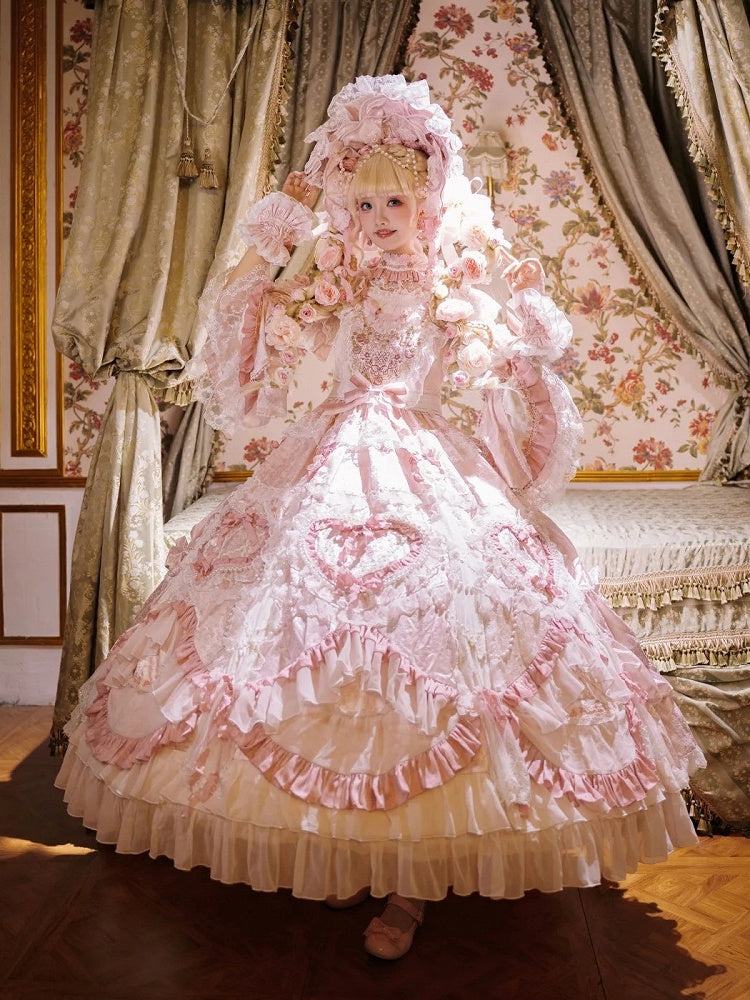 Rosette Gorgeous and Floral Hanayome Light Details Chain Lolita Pink Gown Bead Embroidery