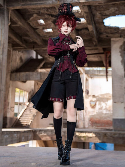 Schwarze Lolita-Weste mit Schnürung und Ouji-Verschluss