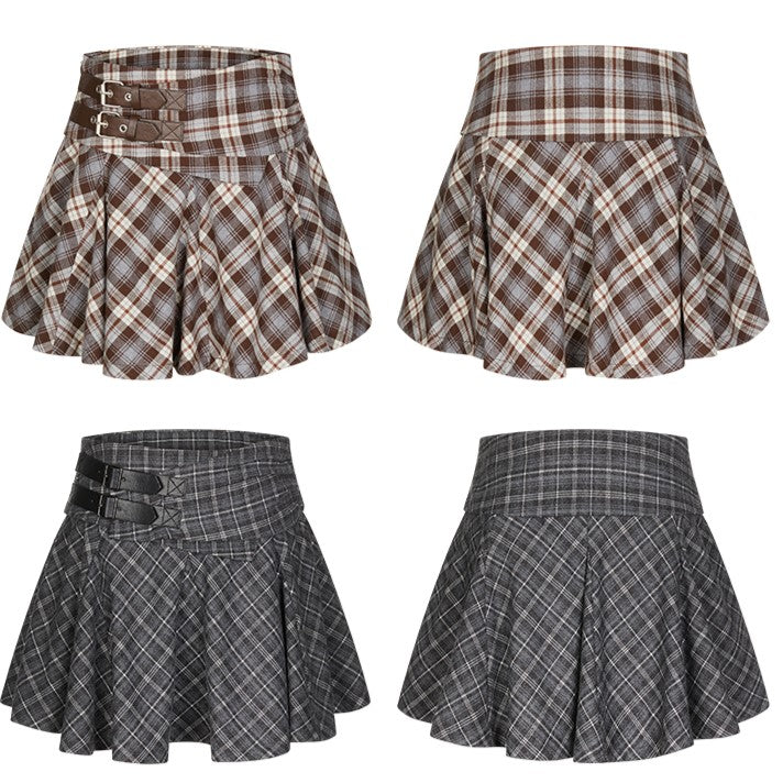 Mini Plaid Skirt Vintage Brown/Gray A-Line