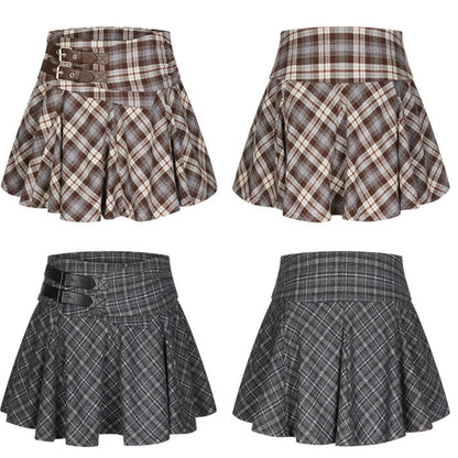 Mini Plaid Skirt Vintage Brown/Gray A-Line