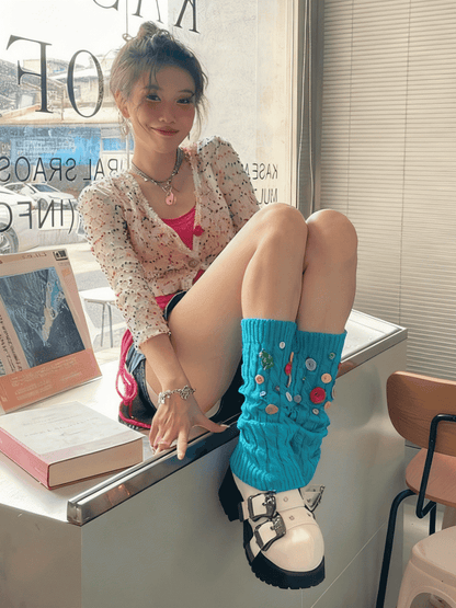 4 Color Options Multi-Color Buttons Knitted Leg Warmers