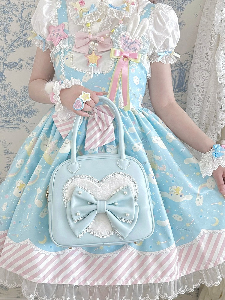 Herz Lolita Süße Hand Plüsch Verziert Bowknot Blau Perlen Tasche