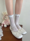 Bow Trim White Socks Lace Bubble
