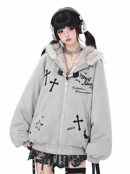Ear Black/Gray Bunny Fleece - Bittersweet Jacket Hooded Hood