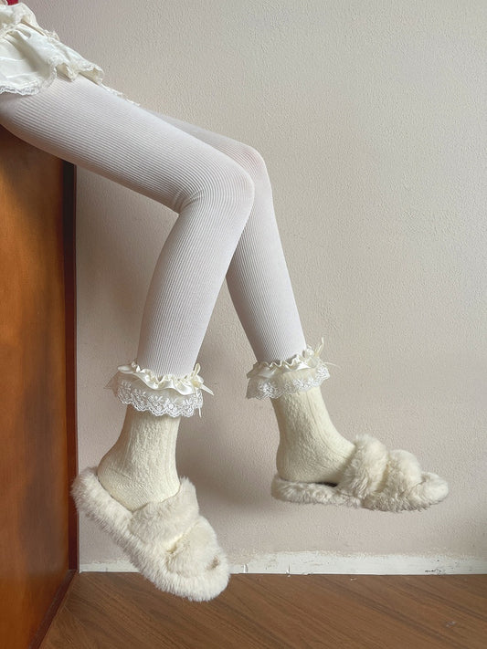 Ribbon Socks with Cable-Knit Lace Cuffs