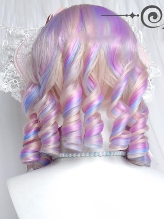 Roman Full Macaroon Wigs Bangs With Medium Color Curly