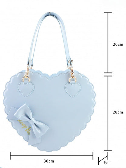 Decorative Size Heart Detail Large in Bow PU Blue Hand/Crossbody Bag Zipper