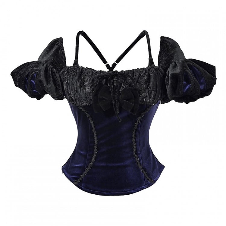 Straps Sleeves Adjustable Cross Top with Goth-Style and Shoulder Slim Puff Glittery Open Back Cut