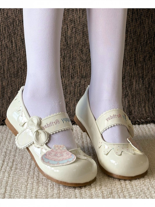 Beige Lolita Round Toe Flat Shoes with Cake Birthday Theme - Fairy Godmother