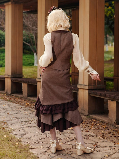 Details Steampunk with Button Lolita Waistcoat Coffee