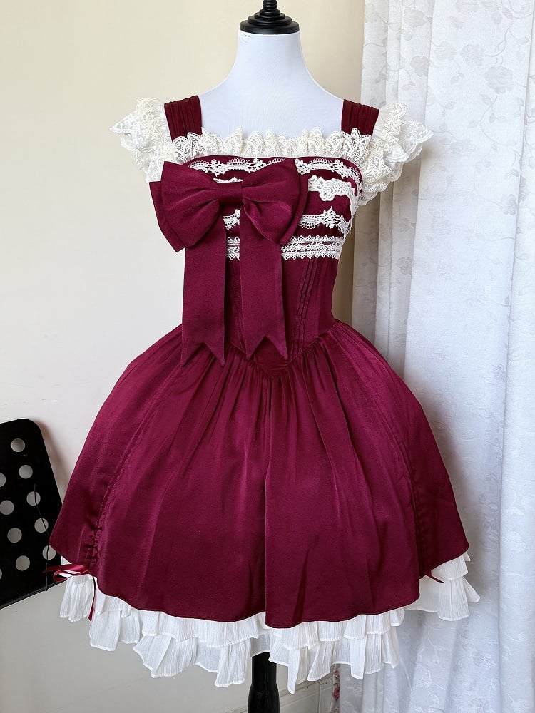 JSK à taille baleinée rouge bordeaux avec ourlet à volants - Gardenia Chronicle