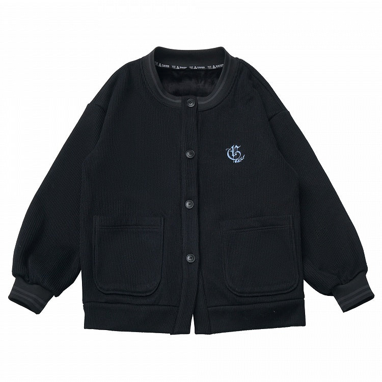with Embroidered Lining - Black Cardigan Knit Collegiate Style Crest Fleece