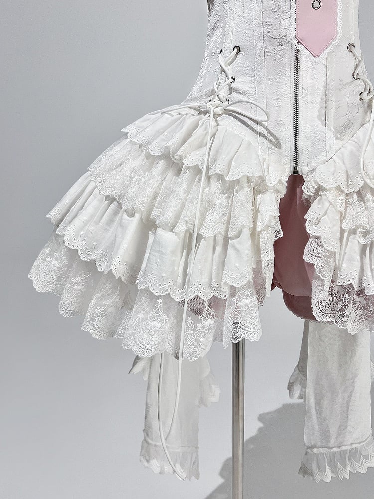 Träger Spaghetti JSK Lolita Rosa Balletcore Weißes Korsett + Kleid