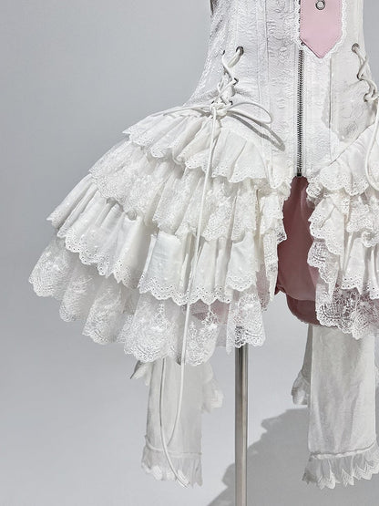 Träger Spaghetti JSK Lolita Rosa Balletcore Weißes Korsett + Kleid