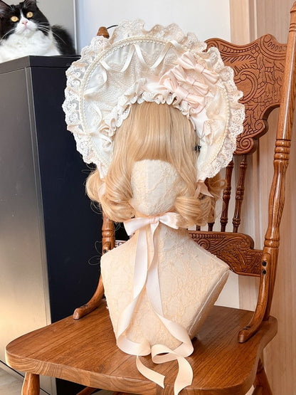 Bonnet Bow Apricot Lace-Trimmed Lolita Ribbon