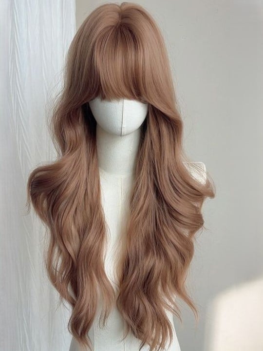 Champagne 65cm Curly Wig with Air Bangs - Meow Island Wig
