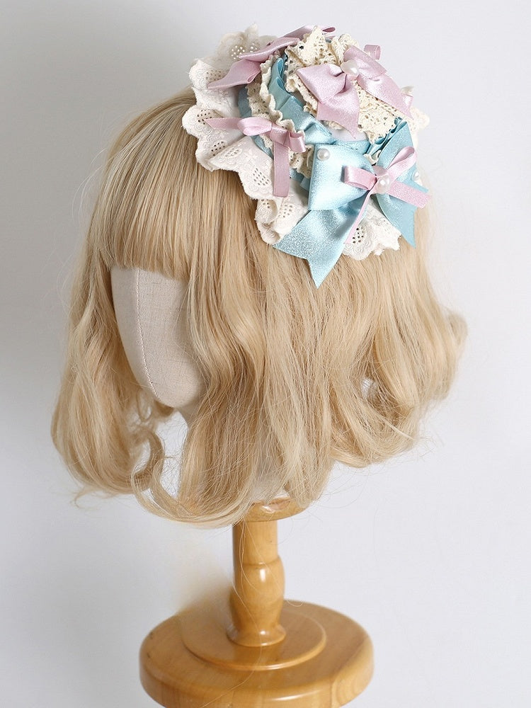 PinkBlue Mini Decorated Beaded Details Sweet Bowknot Hat Lolita