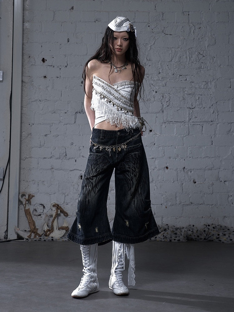 エンジェルブルー/イエロー フェードウォッシュ ディストレストホールズ