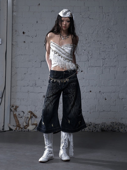 エンジェルブルー/イエロー フェードウォッシュ ディストレストホールズ