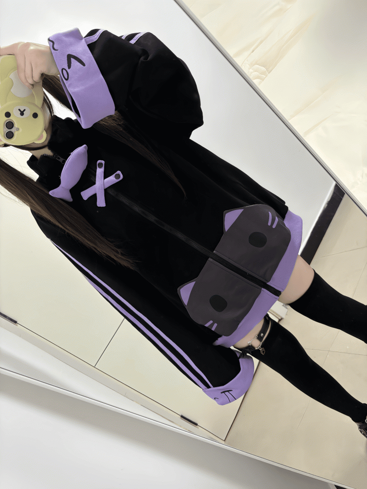 Jacket - Purple Black Decor Cotton Fish