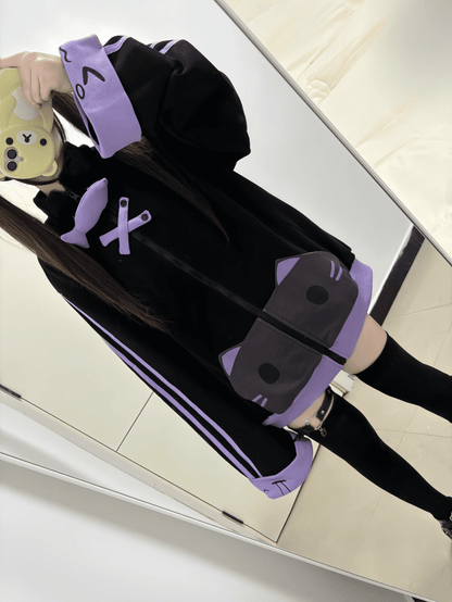 Jacket - Purple Black Decor Cotton Fish