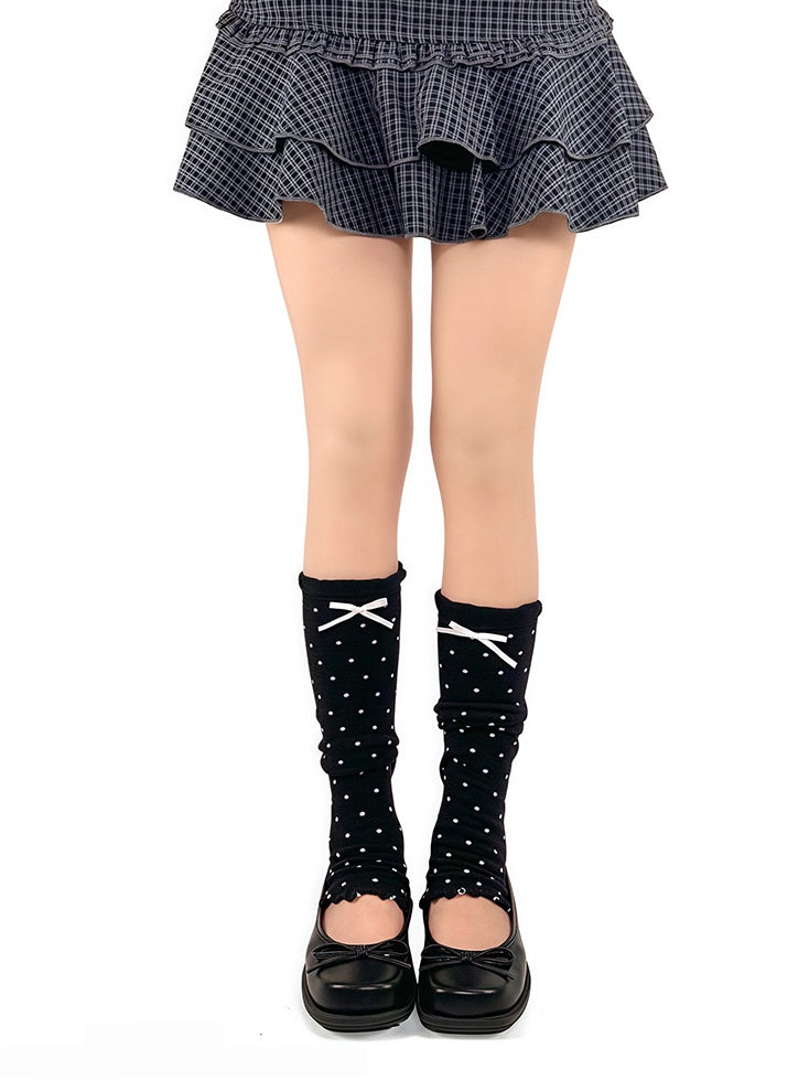4 Colors Polka Dot Pattern Bow Decorated Ruffled Leg Warmers