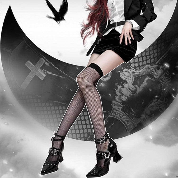 Gothic Spitz Kreuz Punk Heels Sarg Metall in Schnallen Schwarz Block und Poliert 8,5/5cm mit