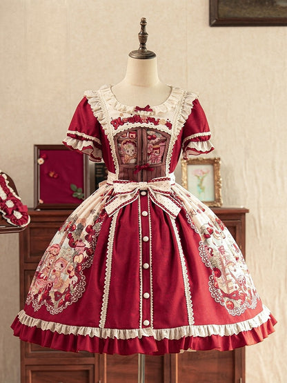 Sweetheart Puff-Sleeve Fruit Print Lolita Dress - Honey Machine