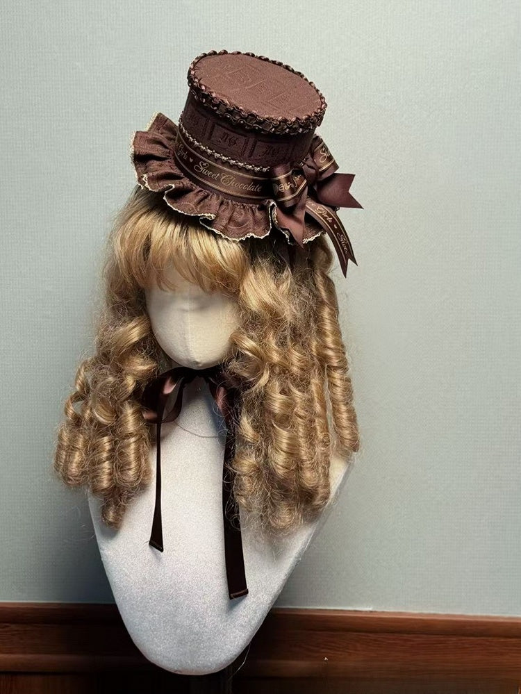 Lolita Brown/Mint Bow Hat Green Chocolate Top Accent Mini Ruffled with