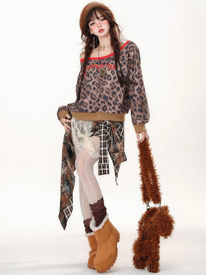Sweatshirt mit Leopardenmuster und asymmetrischem Ausschnitt