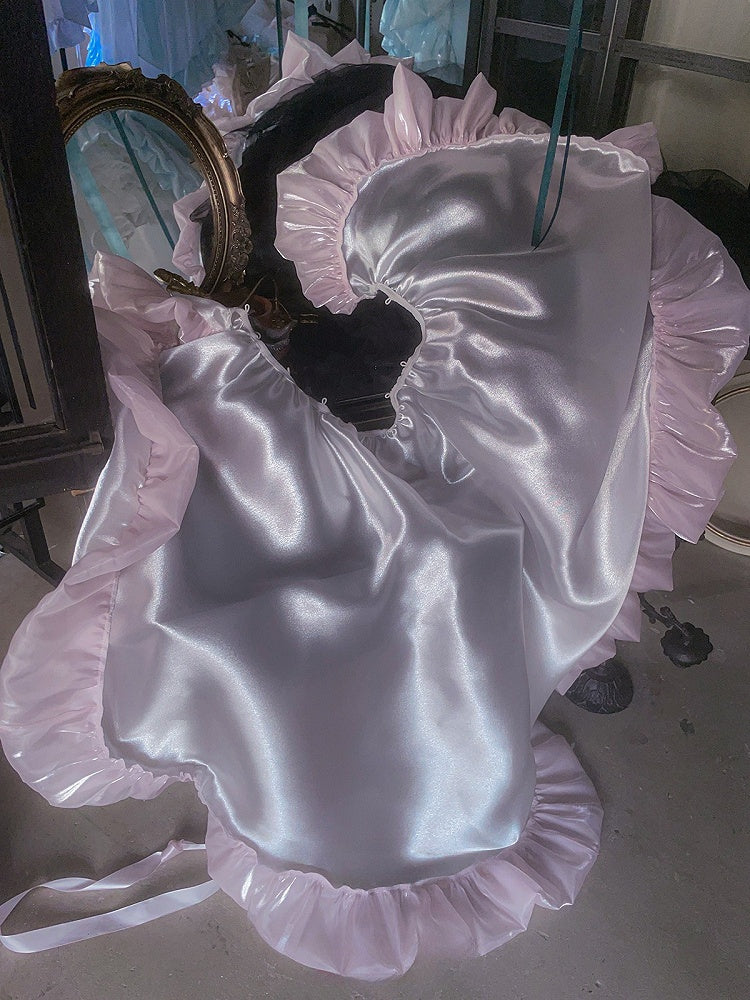 Satin Off-the-Shoulder Dress with and Large Bow Detail Dot Pink Princess Balletcore Polka