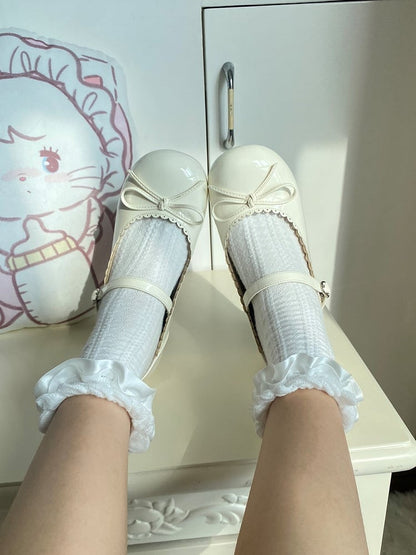 Sweet Leather Mary Jane PU with Shoes Heeled Toe Round 3cm White Lolita