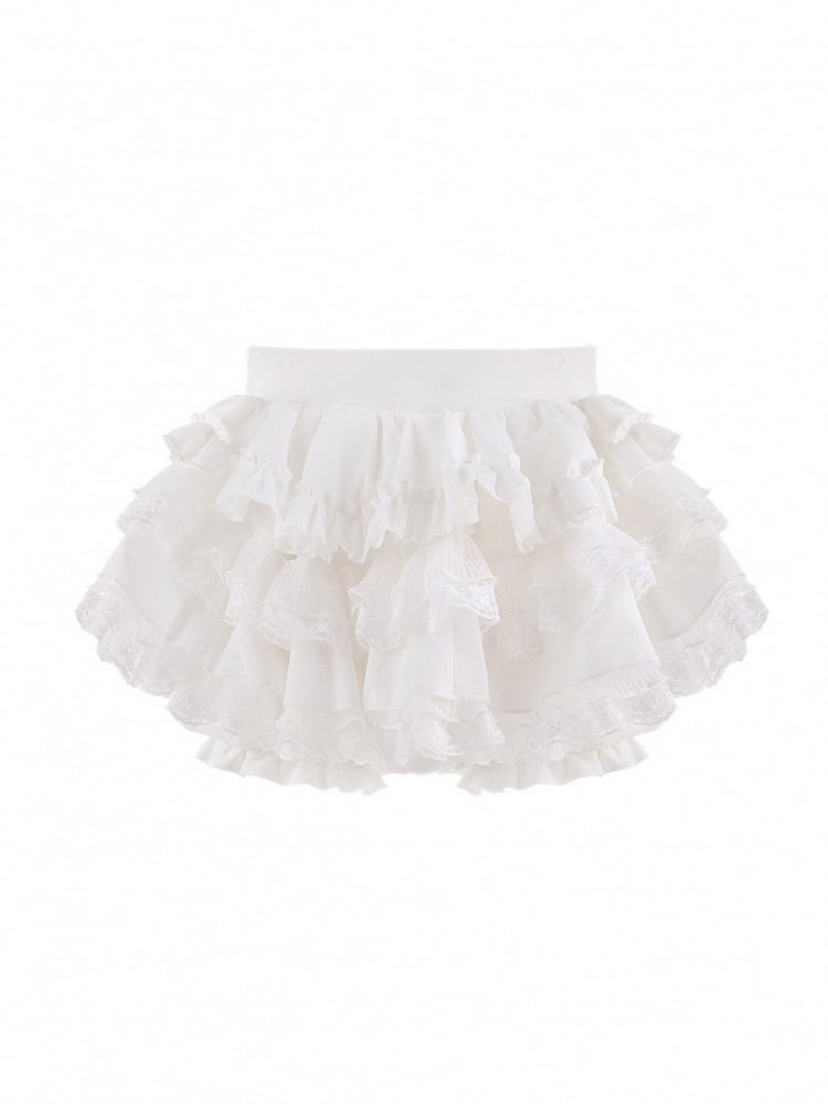 White Tiered Lace Skirt with Built-In Shorts - serendipity