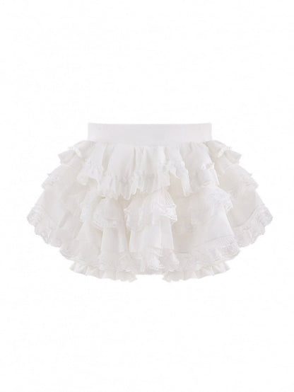 White Tiered Lace Skirt with Built-In Shorts - serendipity