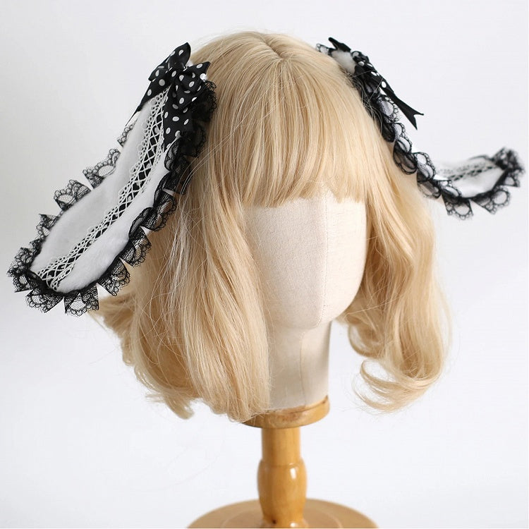Lolita Trim White Black Hairclips Design Lace - Ear Bunny Furry