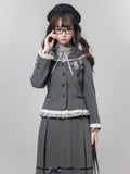 Jirai Flat Kei Collar Dark Gray Ruffled Blazer