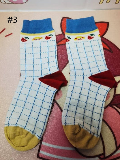 スイートロリータケーキストロベリー蝶結びプリントカーフソックス