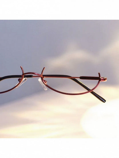 Punk Wine Red Half-Frame Glasses - Mr. Cat