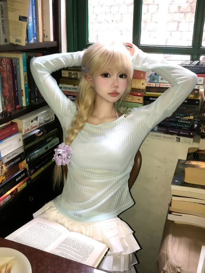 Semi-Sheer Coverup Blue-Green V-Neck Sun Protection