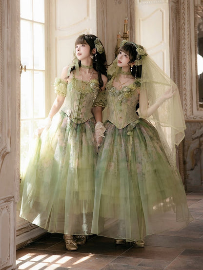 Green Oil Painting Lolita Layered Tulle Skirt - Nine Odes