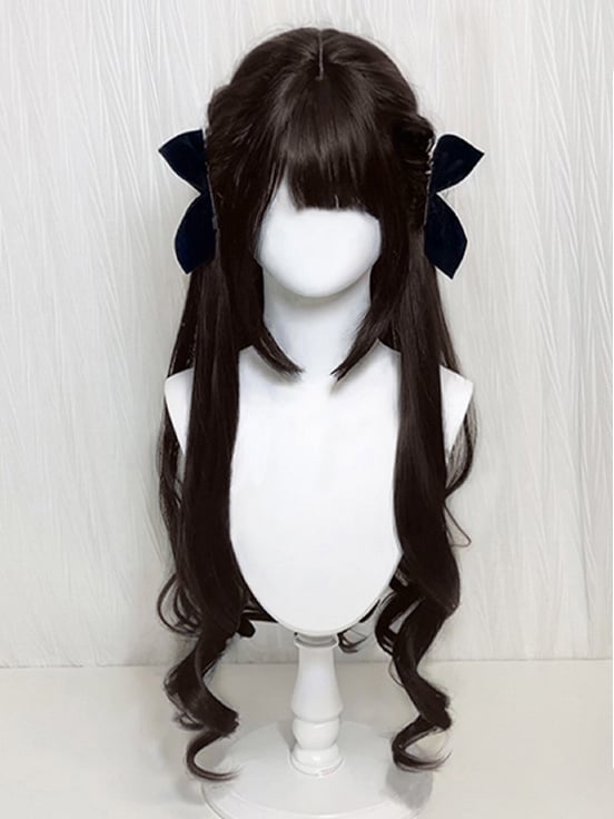 Full Bangs 85CM Tea Black Wavy / with Wig Brown