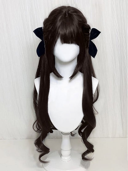 Full Bangs 85CM Tea Black Wavy / with Wig Brown