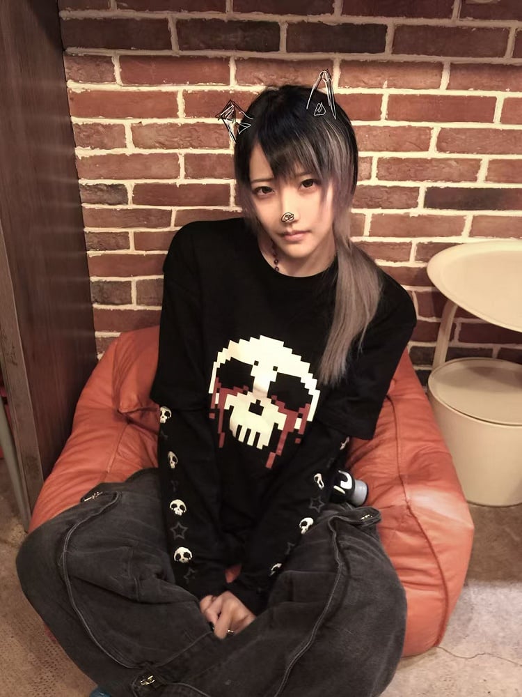 Print White Two-pieces Faux Top Black with Skeleton and Stars